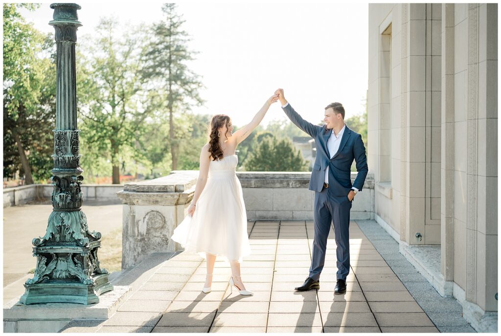 Bride in white dress twirling