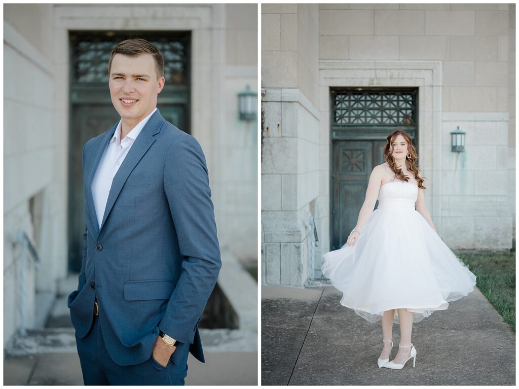 Bride in white dress twirling